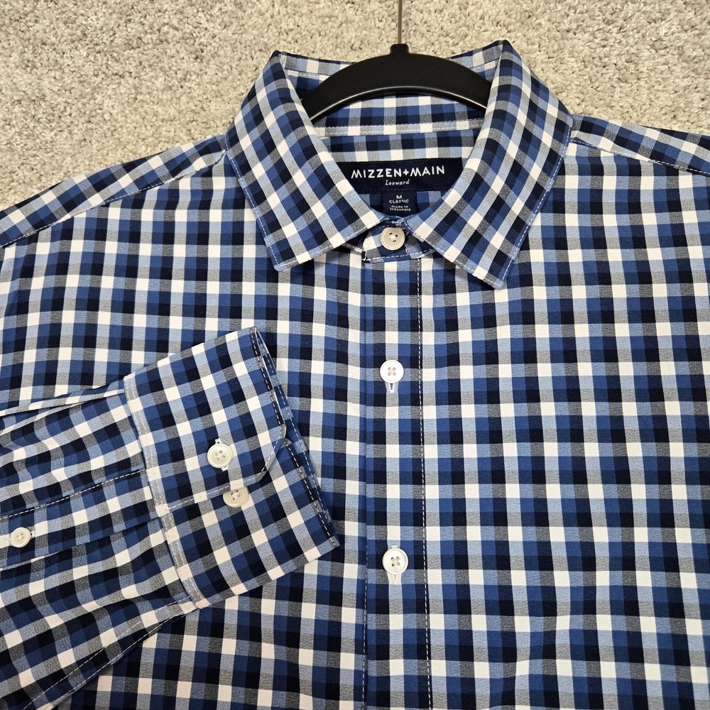 Mizzen + Main Shirt Men Medium Gingham Check Leeward Classic blue white check